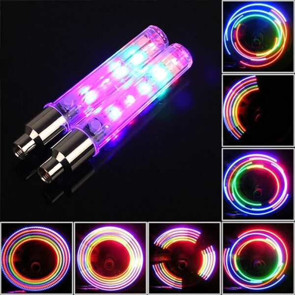 Bike Wheel Lights Car Tire Valve Stems Caps Bicycle Motorcycle Waterproof Tyre Spoke Gleam Light Cool Reflector Accessories For Men Women Kids - Image 2